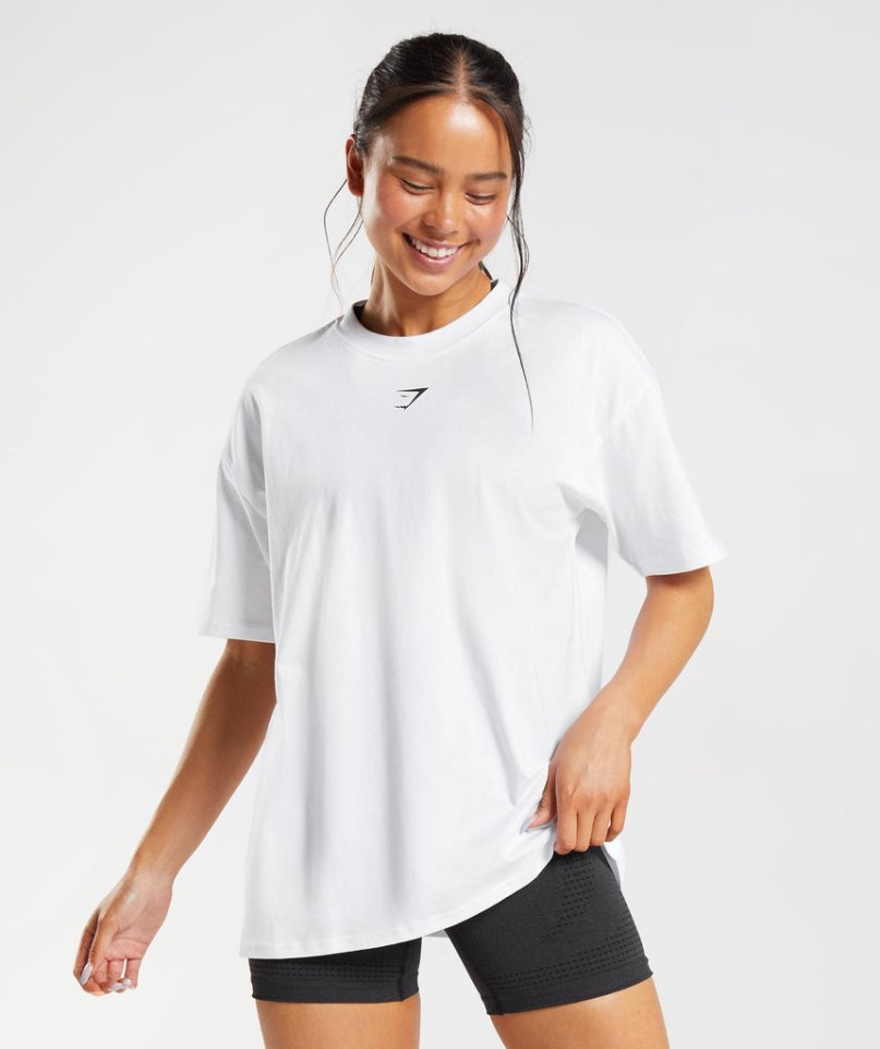 Women's Gymshark Fraction Oversized T-Shirts White | CA 1D5A86